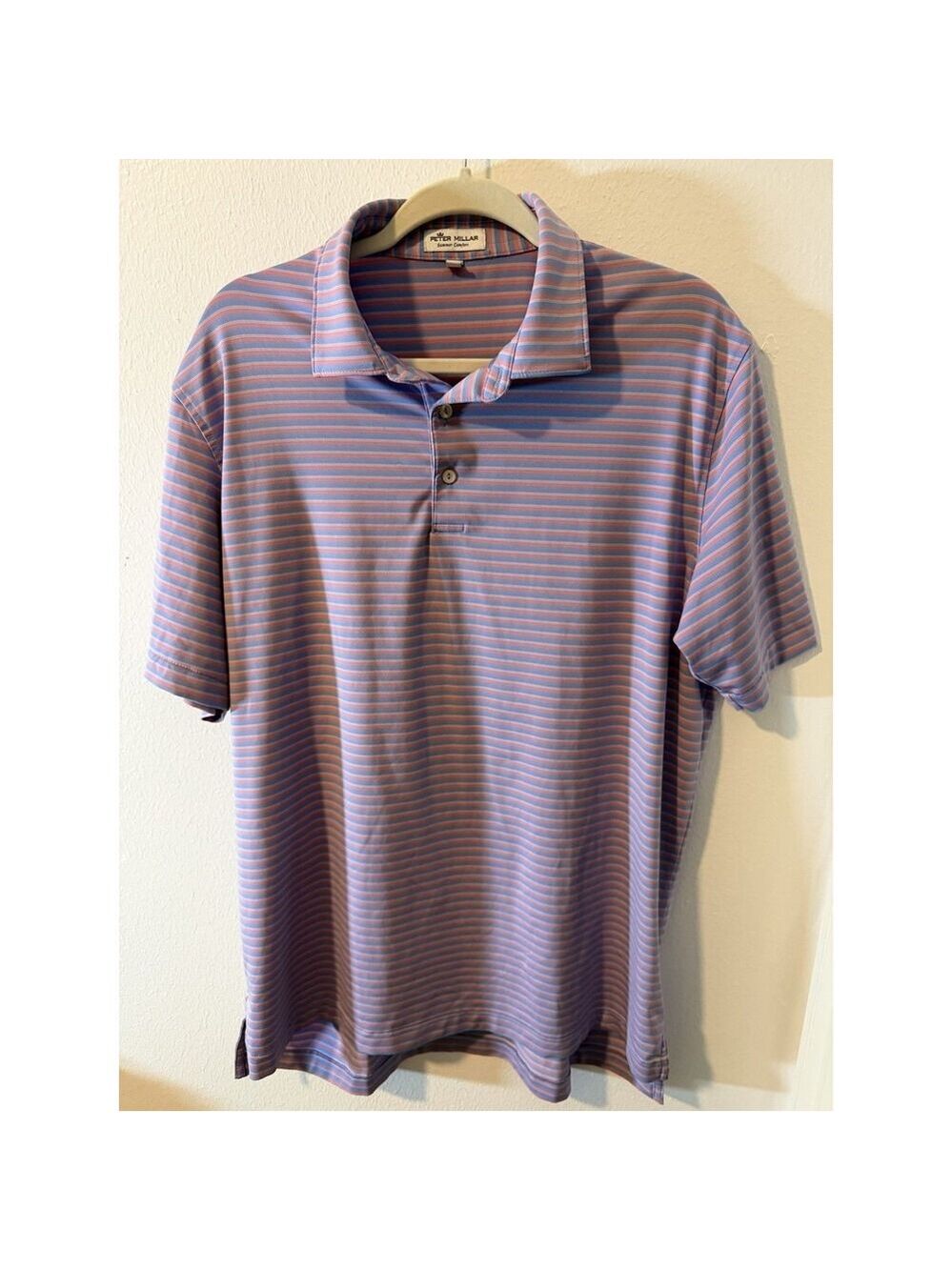 PETER MILLAR Summer Comfort Polo Shirt Blue Pink Purple Pastel Sz L Mens Golf - Picture 2 of 10